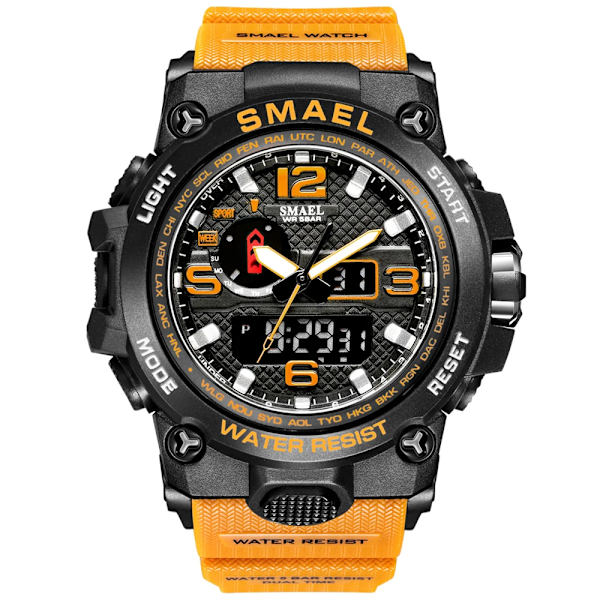 SMAEL klockor för män 50M vattentät klocka Alarm reloj hombre 1545D Dual Display Armbandsur Quartz Military Watch Sport Ny Herr ORANGE