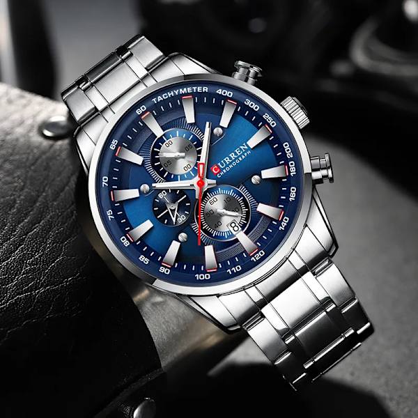 Nya klockor för män Topp lyxmärke CURREN Kvarts watch Sport Vattentät armbandsur Chronograph Date Relogio Masculino Silver Blue