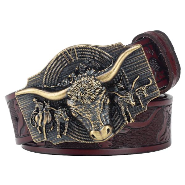 Komönster bälte äkta läder Fritid Cowboy Big Agio Cow Bronze Brown 85cm