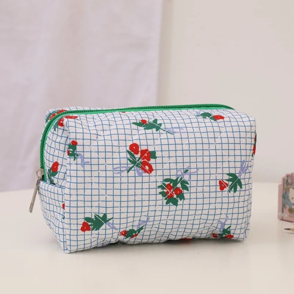 Stor kapacitet Plysch kosmetisk förvaringsväska Kvinnor Makeup Organizer Handväska Papperväska Case Pennfodral Pennlåda Tillbehör floral green 10x10x18 cm