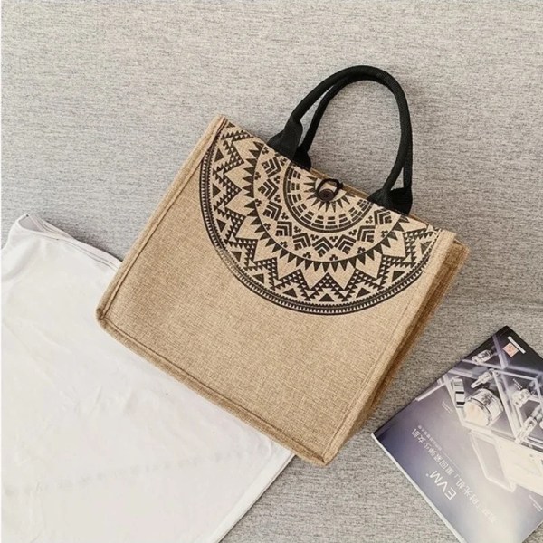 Kvinnor Sommar Strandväskor Handväskor Stor kapacitet Dam Tofs Axelväska Stora bokstäver Linneväskor Casual Flickor Resor Shoppingväska Black Print 34.5x14.5x29cm