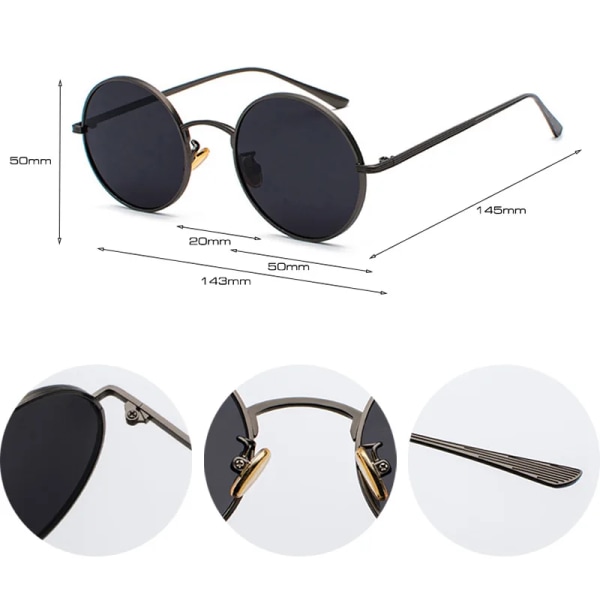 SHAUNA Super Round Dam Solglasögon Märke Designer Mode Män Mörkgröna Lens Shades UV400 Black Black
