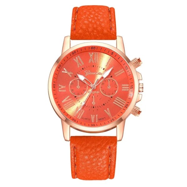 Reloj Mujer Mode Dam Klockor Dam Orange Läder Kvarts Watch för Dam Business Casual Watch Relogio Feminino Orange