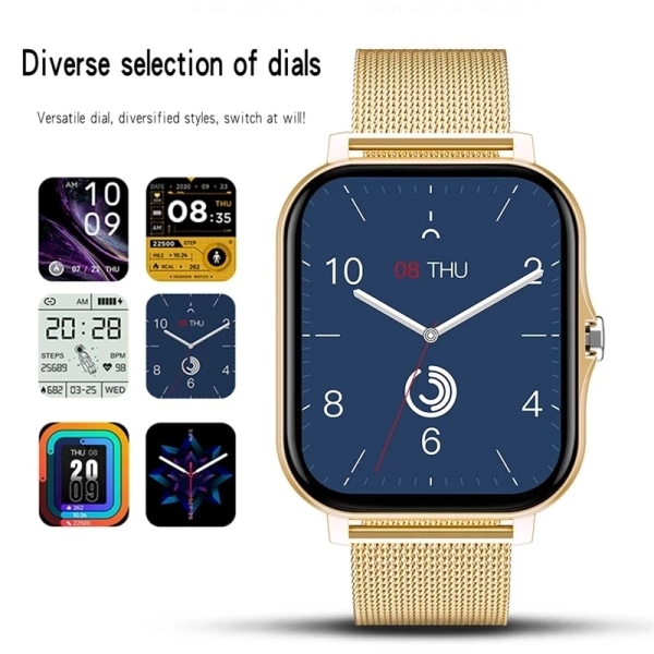 Ny Bluetooth samtal Watch Män Kvinnor Sov Puls Blodtryck Sport Smart Klocka Mode Dam Smartwatch Kvinna Mesh belt gold(.1084)