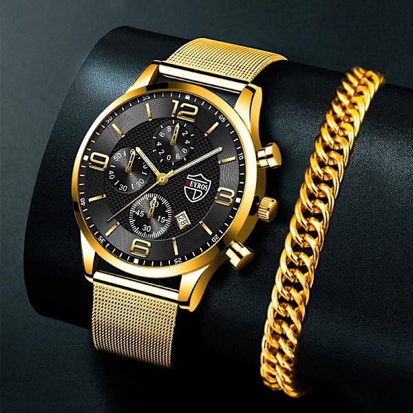 Lyxmode Herr Sportklockor Rostfritt stål Mesh bälte Kvartsarmband Armbandsur Herr Business självlysande klocka As Shown 1(.214)