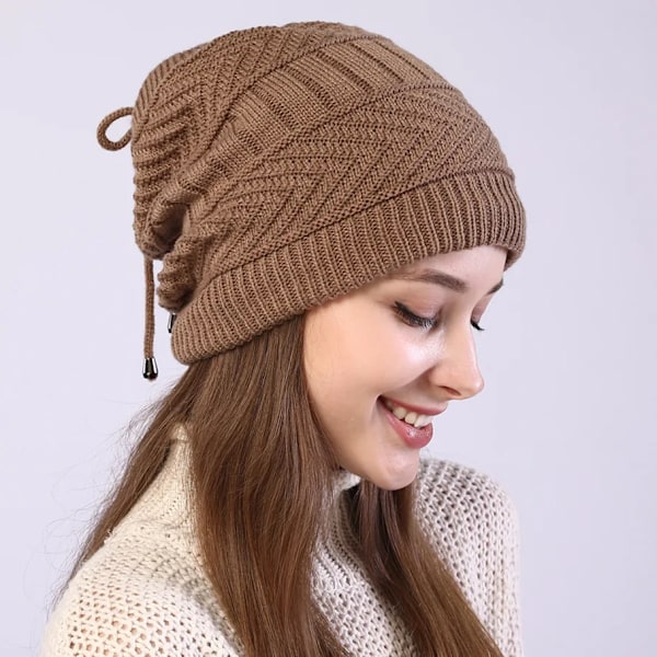 Mode Stretchig Stickad Skullies Beanies Hatt Solid Snood Halsduk Varm Beanie För Kvinnor Höst Vinter Kvinnlig Beanie Mössa New White One Size