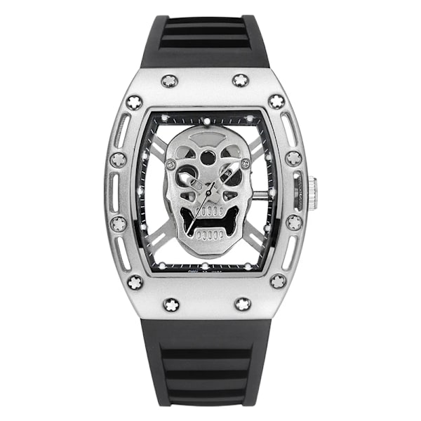 Kimsdun Watch For Herr Toppmärke Lyx Vattentät Tonneau Hollow Out Skull Man Armbandsur Silikon Relogio Masculino 2022 full silver
