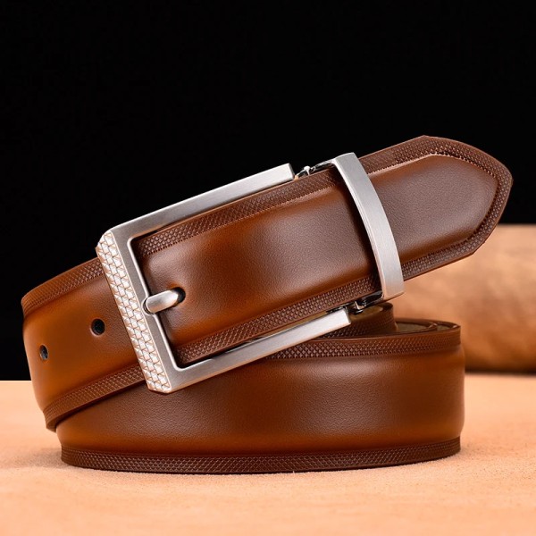 Äkta läder för män Högkvalitativa silverspänne jeans Bälte Cowskin Casual Bälten Business Bälte Cowboy midjeband DBrownStrapGunBuckle 100cm