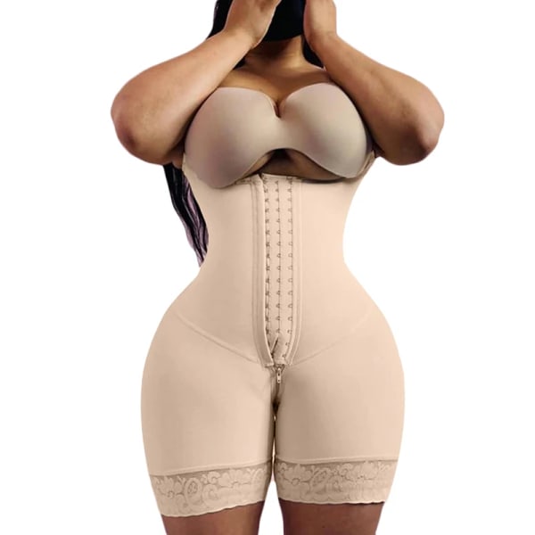 Höfter & rumpa Frontstängning Charmiga kurvor Elastiskt Mesh Tyg Bantning Fajas Spets Body Shaper Khaki S