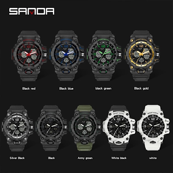 SANDA Herr Militärklockor Vit Watch LED Digital 50M vattentät watch Herr Multifunktionsklocka Relogio Masculino 6030 Men White