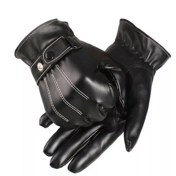 Handskar Herr Vinter Läder Svarta Handskar Knapp Varma vantar Lyxiga PU Läder Körning Herr Äkta vindtäta körhandskar style 2 gray one size