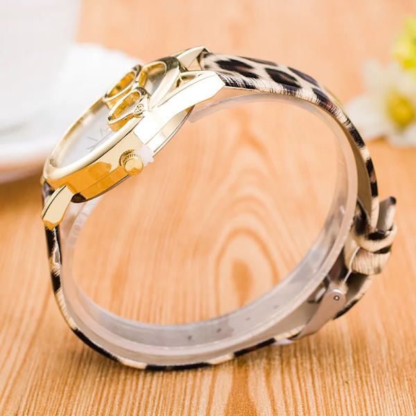 Dam Geneva Watch Läderarmband Analog Quartz Armbandsur Leopard Cat Face Glasögon Barnklocka Damklocka Watch Feminino Leopard