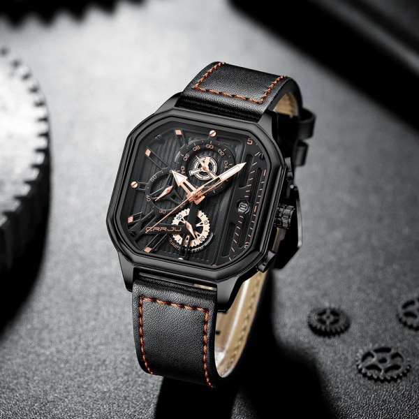CRRJU Fashion Square Dial Läder Klockor Herr Lyx Sport Vattentät watch Man Chronograph Quartz Armbandsur Homme+Box BW