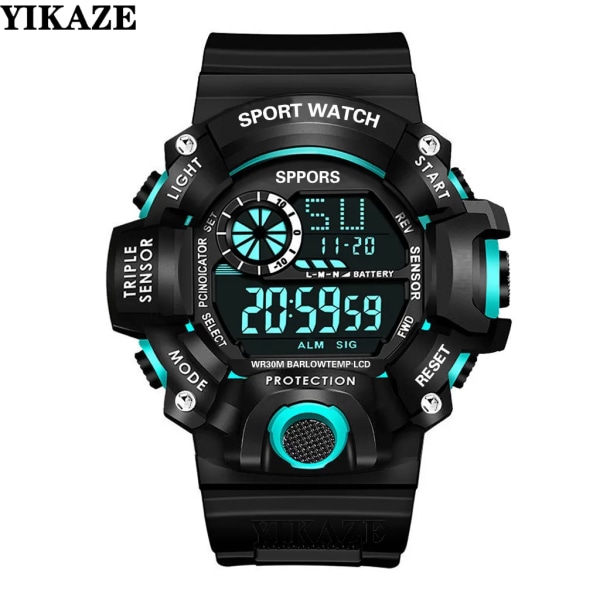 YIKAZE LED Digital watch för män Herr Sportklockor Fitness Elektronisk watch Multifunktion Militär sportklockor Klocka Barn Presenter 618-black