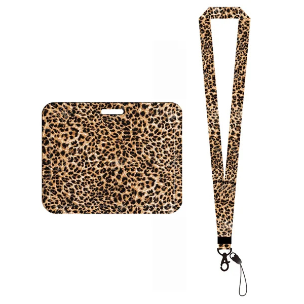 Mode print flickor visitkort student campus kort hängande hals väska Korthållare Lanyard ID-kort case Leopard card holder(.1451)