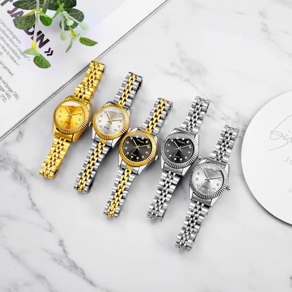 Damklockor Top Brand Luxury 2022 Fashion Diamond Dam Armbandsur Rostfritt stål Guld Mesh Armband Watch Silver and white