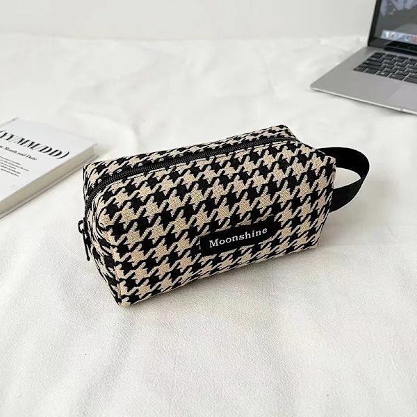 Layrussi Ny Houndstooth kosmetisk väska Klassisk dragkedja Kvinnlig Liten förvaringsväska Casual Bärbar Mini Sminkväska Canvas Handväska Bird grid