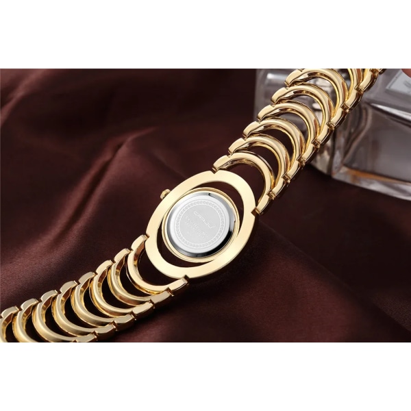 Guldklocka Watch Lyxigt Märke Armband Dam Quartz-Watch Presenter Till Tjej Hela rostfritt stål Strass armbandsur whatch golden