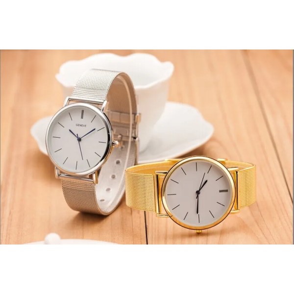2017 nytt berömt märke Silver Casual Geneva Quartz Watch Dam Metal Mesh Rostfritt Stål Klänning Klockor Relogio Feminino Klocka golden