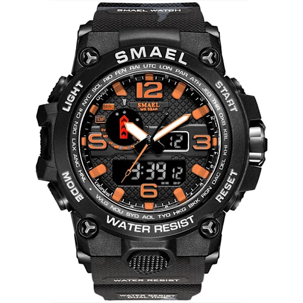 SMAEL Dual Display Digital LED Watch Pointer Typ Quartz Elektriska klockor Relogio Masculino Uomo Sportklocka 1545 CAMOORANGE