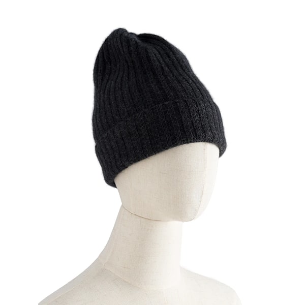 Kvinnors Cashmere Stickad Ribbad Beanie Mössa, Ensfärgad Varm Hatt, Blandningar, Vinter Höst Varma Skullies, Garanterad Charcoal One Size