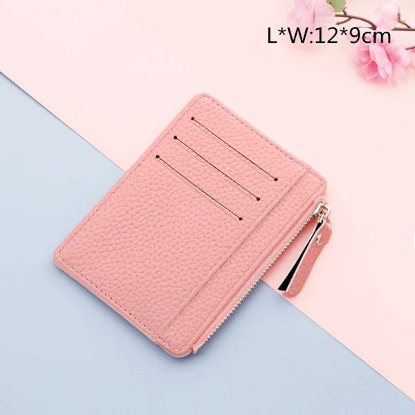PU-läder Dam-ID Kreditbankkortshållare Dragkedja Smal plånbok Mode Liten myntväska Pengar Clip- case Cover A Dark Pink