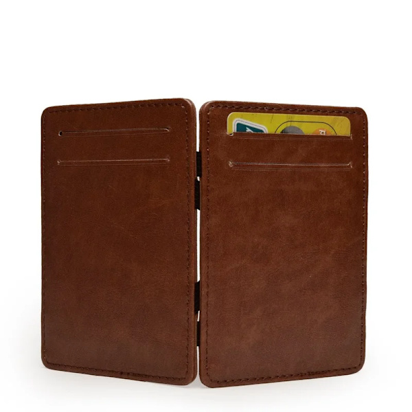 Ny tunn vertikal herrplånbok Liten PU-läder elastisk bandväska Mini solid ID-korthållare Case för man Brown
