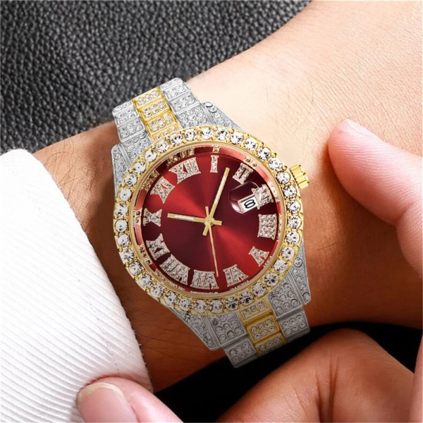 Lyx Rhinestone Roma siffror Watch Rostfritt stålband Herrarmbandsur Man Date Relogio Masculino Silver Blue