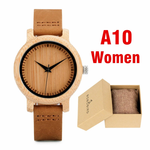 BOBO BIRD Träklockor Herr & Kvinnor Läder Nylon Silikonrem Casual Quartz Watch Presentask Förpackning Surport Drop A10-Women