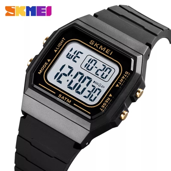 SKMEI Utomhussportklocka Watch Mode Enkla klockor Damkalender PU-rem 5Bar Vattentät Digitalklocka watch hombre Gold Black