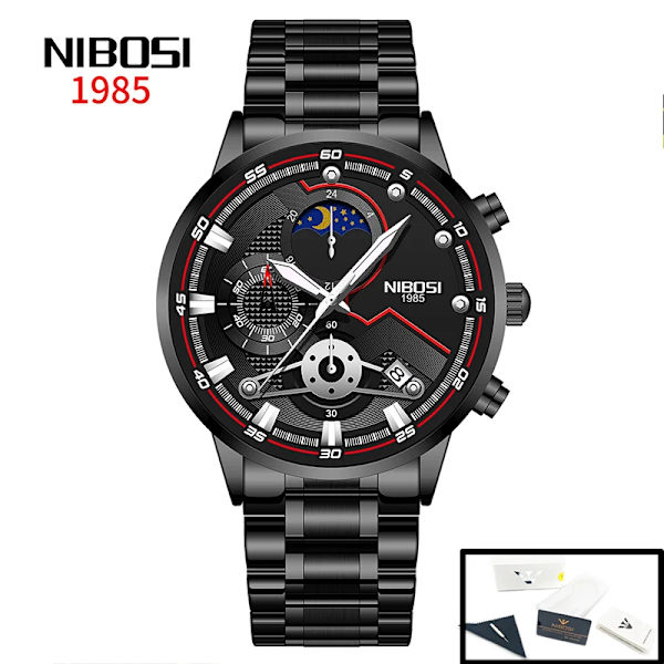Nytt mode NIBOSI Watch för män Lyx Sport Kronograf Vattentät rostfritt stål kvartsklockor Herr Relogio Masculino P