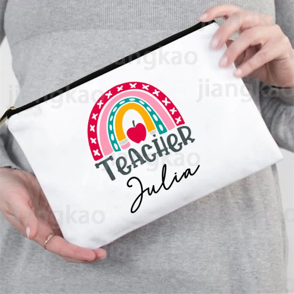 Rainbow Teacher Print Case Personligt anpassat namn Brevpapper Tillbehör Förvaringspåsar Resetvättpåse Sminkväska Presenter design 9(.235)