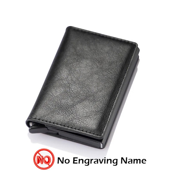 Gravyr Anpassat namn ID Kreditkortshållare Plånböcker Märke Märke Rfid Blockering Magic Läder Smal Miniplånbok Liten Pengaväska Handväska Black