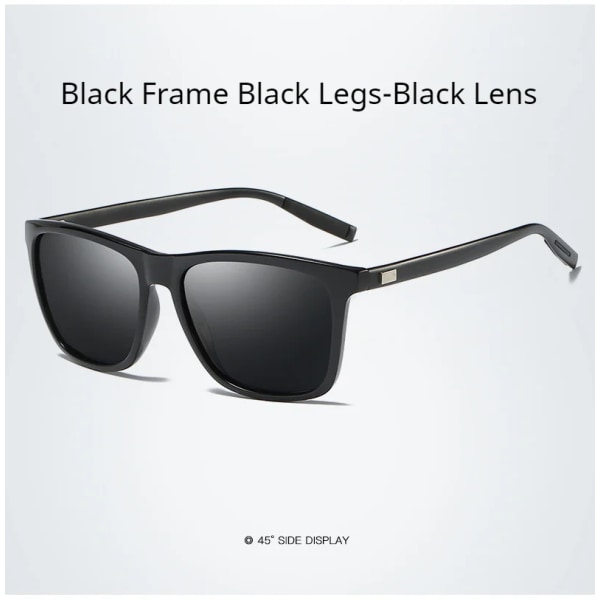 AORON Polarized Solglasögon Herr Klassiska Fyrkantiga Solglasögon UV400 Spegel Aluminium Ben Glasögon Black Black-Black Package 2