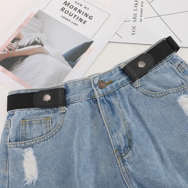 FRALU jeans dam punk stil spännefri bälteklänning dam slim sport trend bekväm resår nytt utan spänne bälte Beige Length 50-80cm