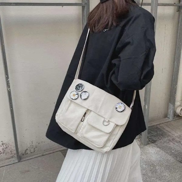 Axelväska för kvinnor Handväska med stor kapacitet Enkelt mode Solid Casual Canvas Skola Crossbody Messenger-väskor för kvinnor Black 26x33x7cm