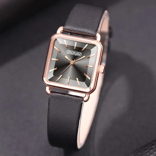 2023 Mode Kvinnor Klockor Lyx Fyrkantiga Dam Enkel Rose Gold Quartz Watch Casual Svart Läder Armbandsur Reloj Mujer Pink