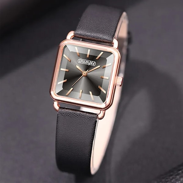 2023 Mode Kvinnor Klockor Lyx Fyrkantiga Dam Enkel Rose Gold Quartz Watch Casual Svart Läder Armbandsur Reloj Mujer Red