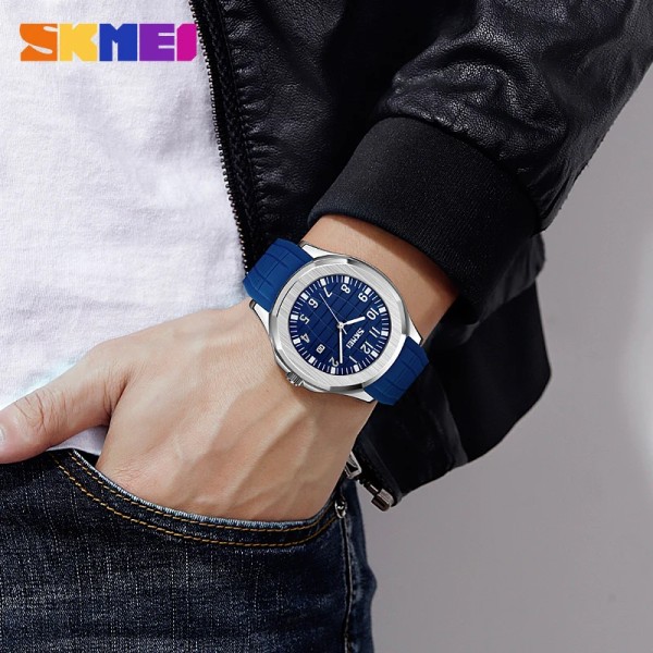 SKMEI Top Luxury Märke Silikonrem Business Klocka Vattentät Quartz Armbandsur För Man Casual Date Watches Herr reloj hombre Black Black