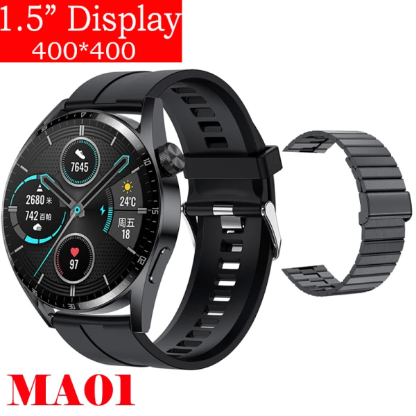 Ny Smart Watch Herr Android GT3 IP68 Vattentät NFC Smartwatch Trådlös Laddning Bluetooth Ring Herr Watch för Bl Si-Bl St Zu smart watches