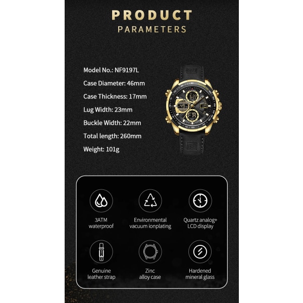 Nya original NAVIFORCE Business Luxury Läder Klockor Herr Sport 3ATM Vattentät LCD Display Watch För Man Quartz Armbandsur BYBDN-BOX