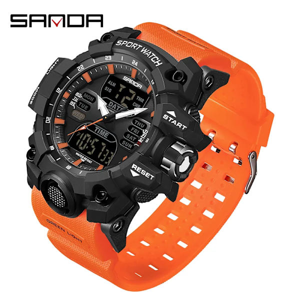 Ny 2023 Step Calorimeter Single Display Electronic Sanda 6126 Watch Simple Nightlight Vattentät Sport Electronic Watch orange