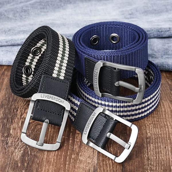 Ny Canvas Pin Spänne Bälte Herr Dam Mode Ränder Utomhusbälten 2021 Designer Eyelet Midjeband Jeans Blue White 110cm