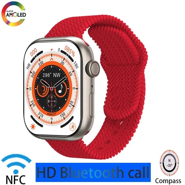 herrsmartklocka IP68 vattentät NFC Bluetooth samtal Smartwatch Series 9 AMOLED explosionssäker skärm för kvinnors smartklocka Red A HK9 PRO