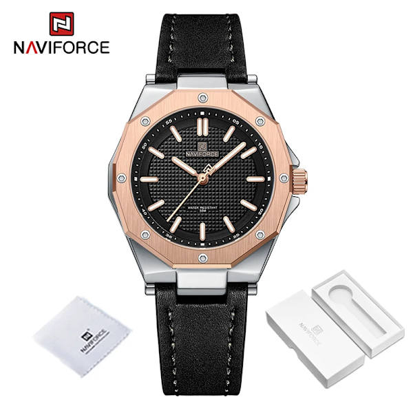NAVIFORCE Mode Minimalistisk Design Watch för kvinnor Casual Quartz Dam Läder Armbandsur Case Kvinnlig klocka RGBB-BOX