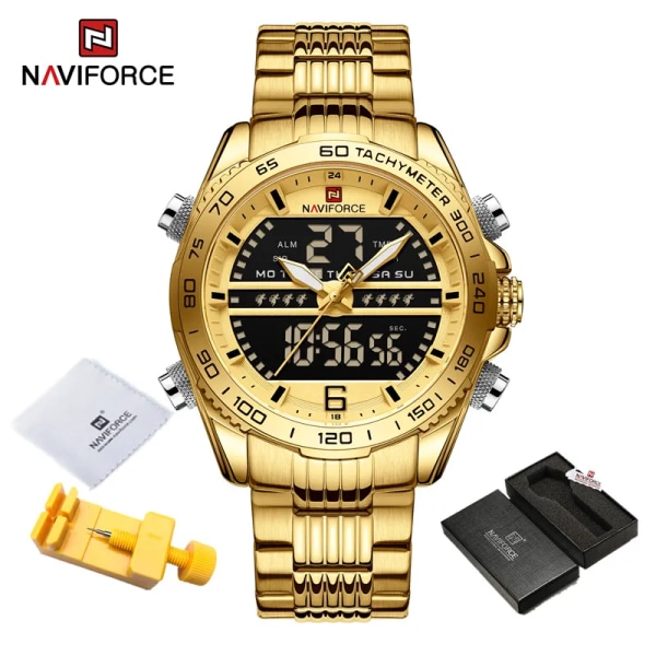 Lyxmärke NAVIFORCE Digital watch för män Stål Vattentät kronografklocka Mode Luminous Quartz Armbandsur Man GGG BOX
