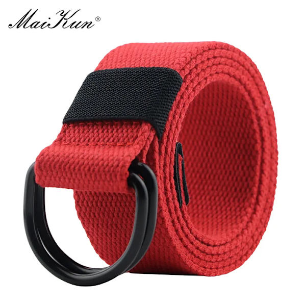 Maikun Tactical Canvas Herrbälte Högkvalitativ unisex dubbel D-ringsspänne Midjeband Casual Canvas Dambälte Tyg för jeans Red 110cm