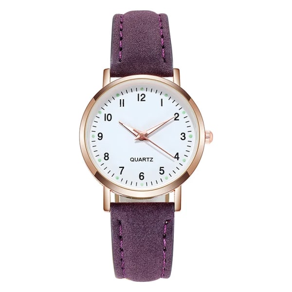 Kvinnor Lysande watch Mode Casual Läderbälte Klockor Enkla Damers Liten Urtavla Quartz Clock Klänning Armbandsur Reloj Mujer Purple