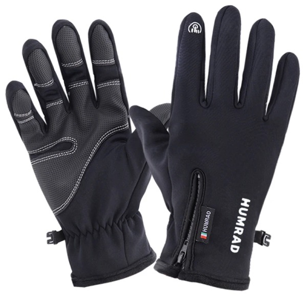 Pekskärm Halkfria vinterhandskar Unisex Vattentäta Vindtäta Varma Cykelhandskar Mode Dragkedja Sport Känsligt bekvämt Style2-Black L