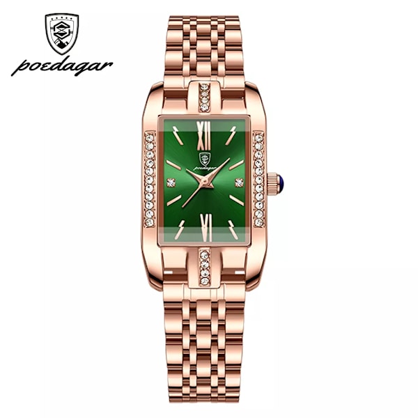 POEDAGAR Högkvalitativ watch Toppmärke Lyxigt Mode Affärsrektangel Vattentät Kvarts Damklockor i rostfritt stål Gold Green Steel
